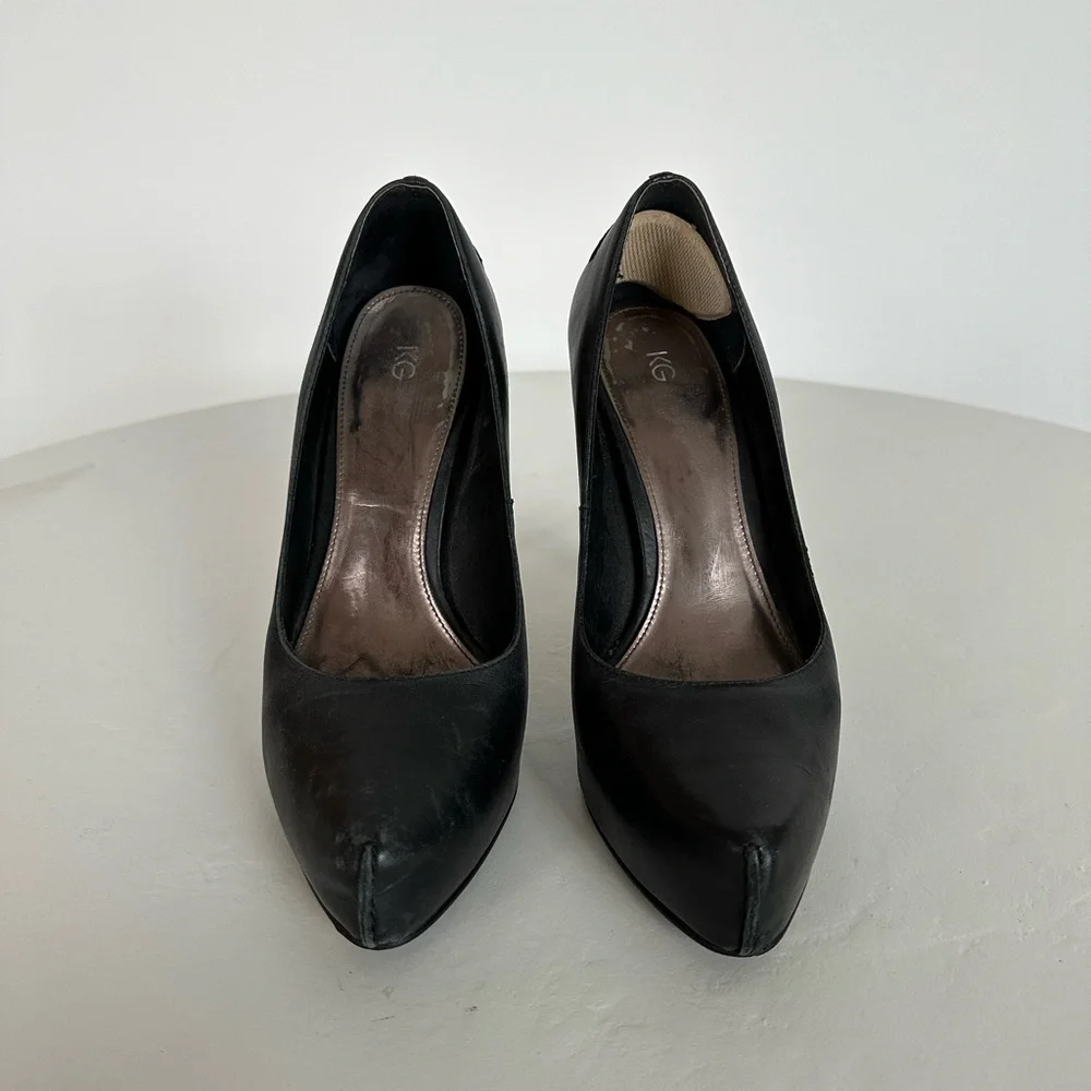 KG Kurt Geiger Hidden Platform Pump Heels in Black Leather | Size 7